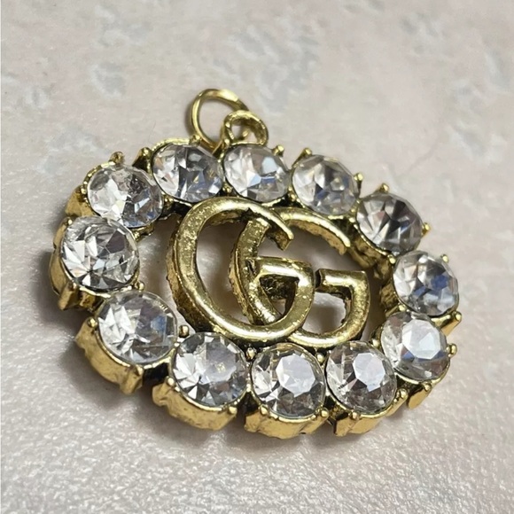 Gucci Large GG Button Crystal Rhinestone Zipper Pull Gold 30mm - Picture 2 of 5